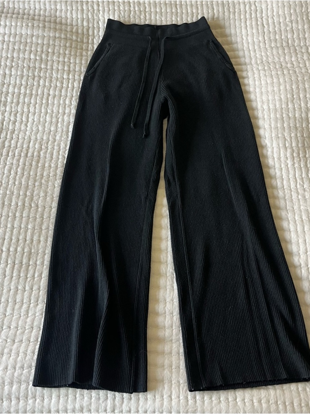 Uniqlo Black Wide-Leg Ribbed Knit Lounge Pants XS
